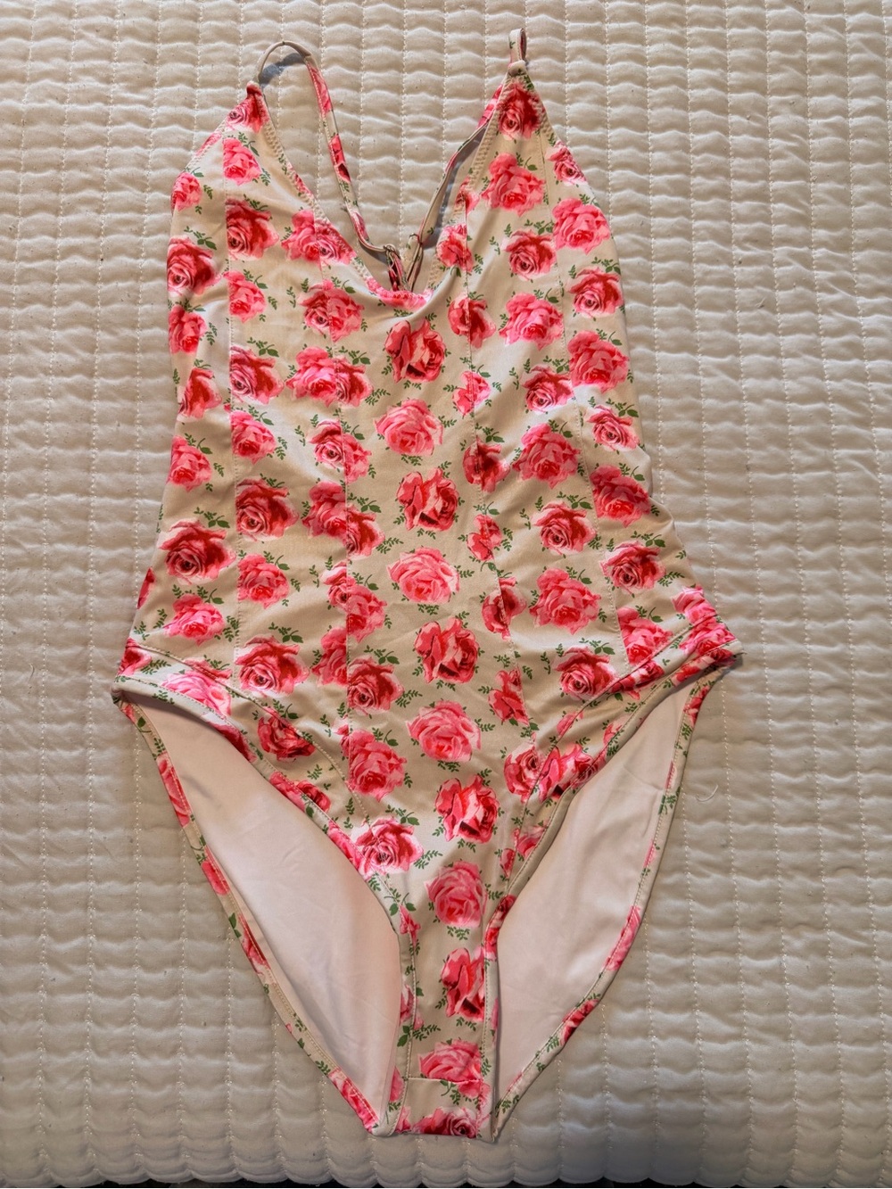 Love Shack Fancy Floral One-Piece Swimsuit - Cream with Pink Roses
